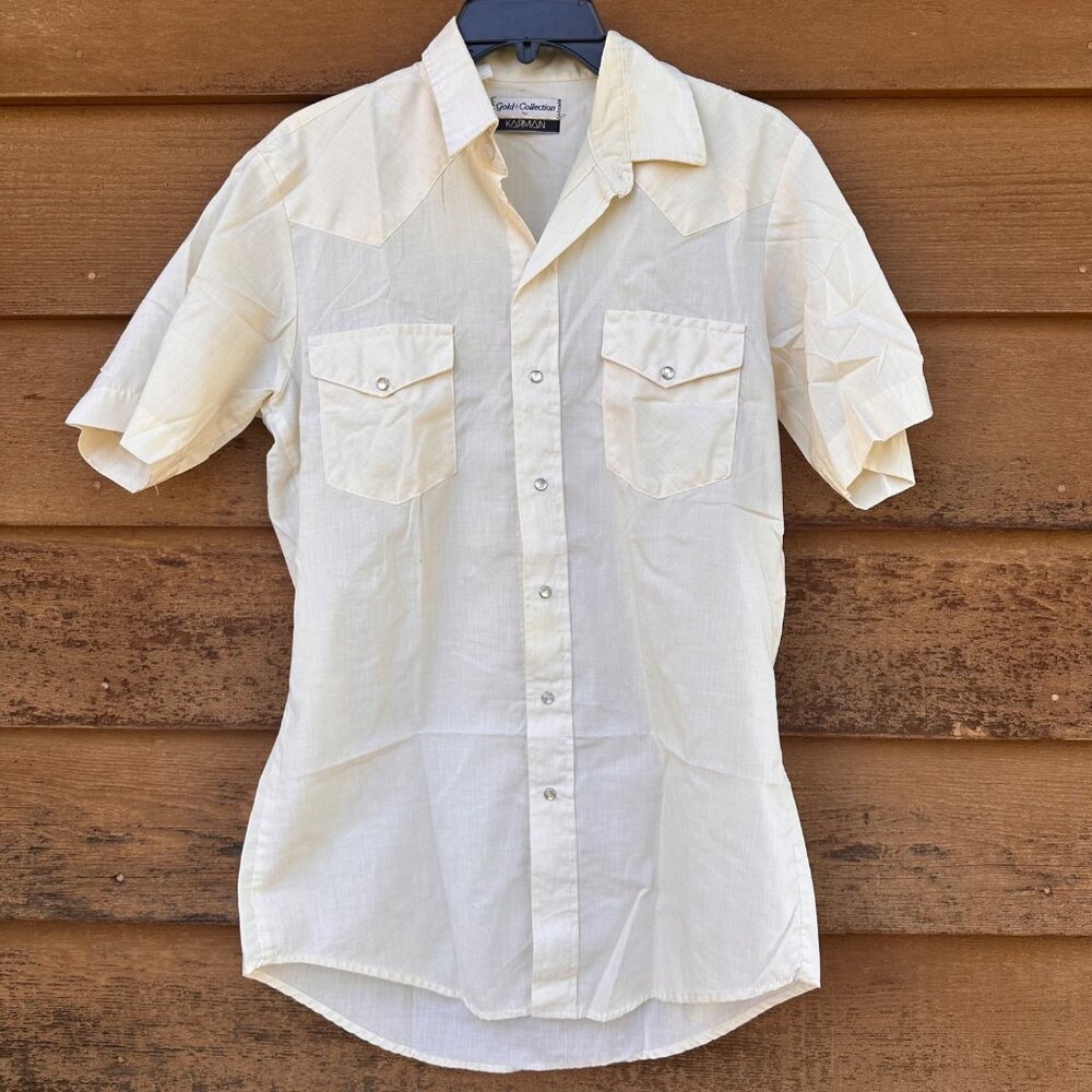 Vintage Western Style Yellow Pearl Button Down Shirt Size 15.5 - Picture 1 of 9